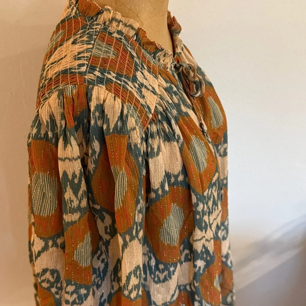 Ulla Johnson sz 12 Anita Blouse Nimbus Orange and Cream Patterned Blouse - Picture 4 of 8